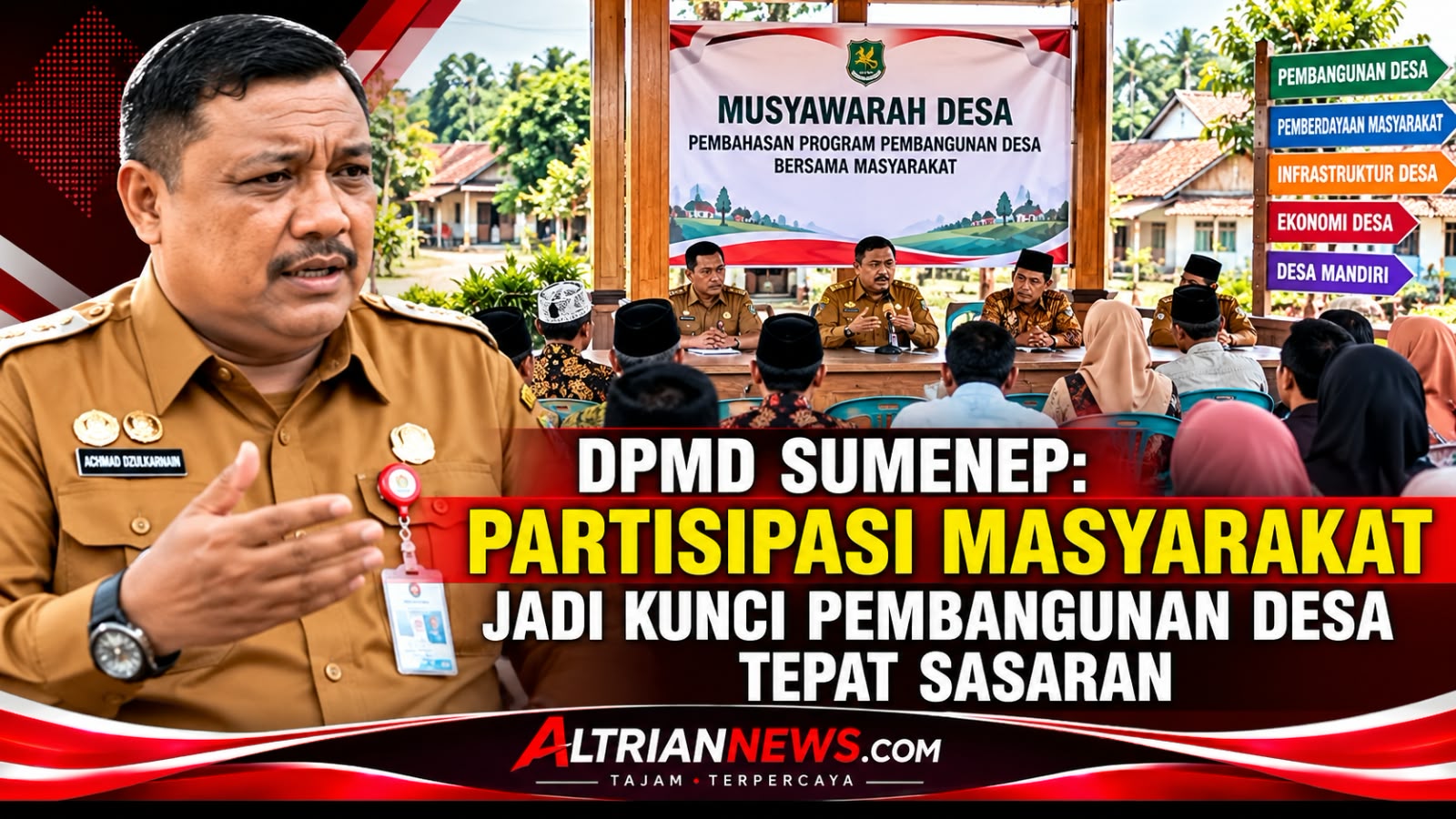 Kepala Dinas Pemberdayaan Masyarakat dan Desa Kabupaten Sumenep, Achmad Dzulkarnain, mengenakan seragam dinas cokelat.